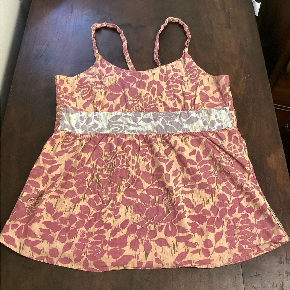 Gramicci Floral Pink & Tan Sleeveless Top Sz M